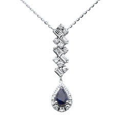 SPECIAL! .73ct G SI 14K White Gold Diamond & Blue Sapphire Gemstones Pendant Necklace 16+2" Ext Long