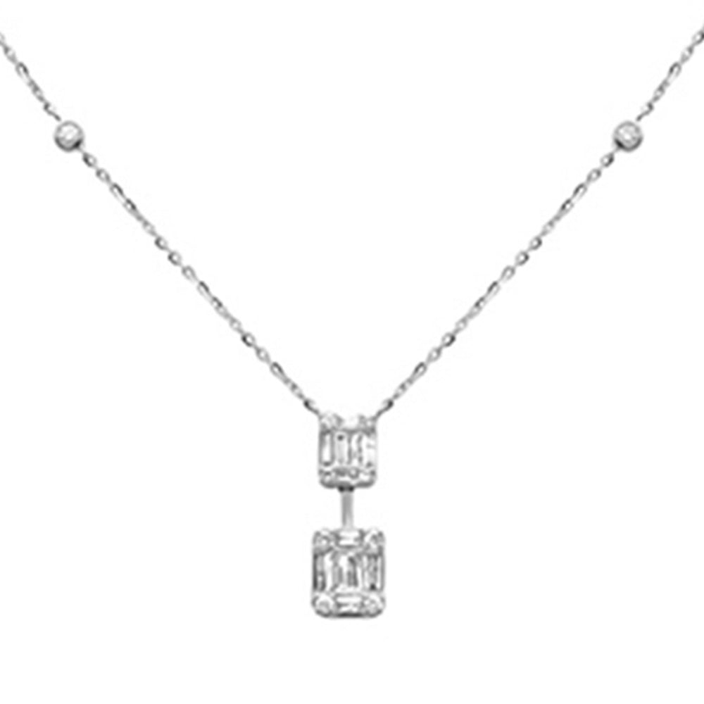 SPECIAL! .36ct G SI 14K White Gold Round & Baguette Diamond Pendant Necklace 16+2" Ext Long