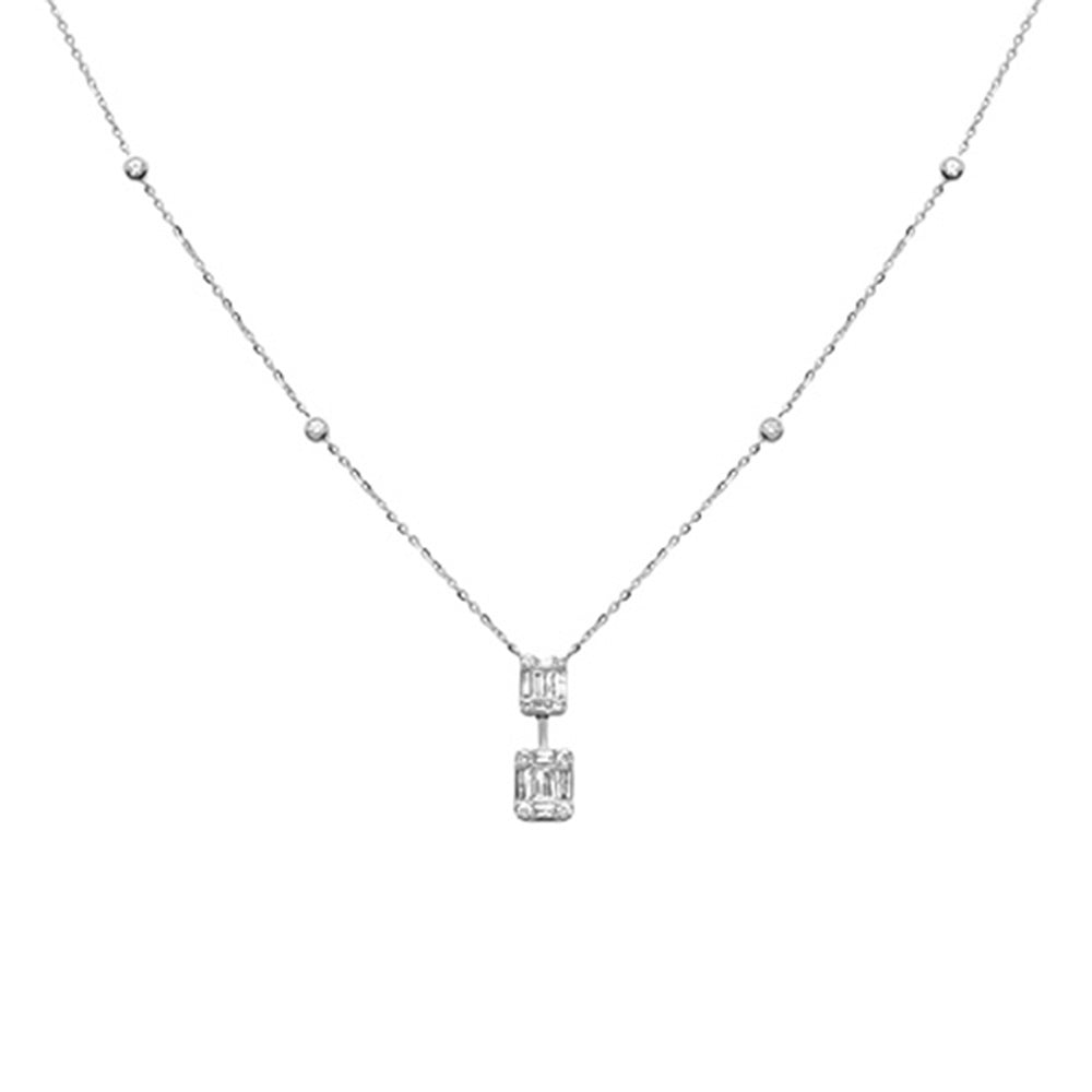 SPECIAL! .36ct G SI 14K White Gold Round & Baguette Diamond Pendant Necklace 16+2" Ext Long