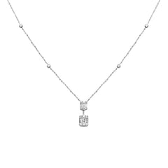 SPECIAL! .36ct G SI 14K White Gold Round & Baguette Diamond Pendant Necklace 16+2" Ext Long
