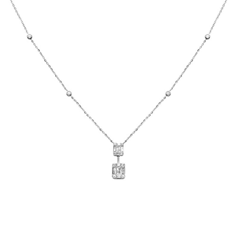SPECIAL! .36ct G SI 14K White Gold Round & Baguette Diamond Pendant Necklace 16+2" Ext Long