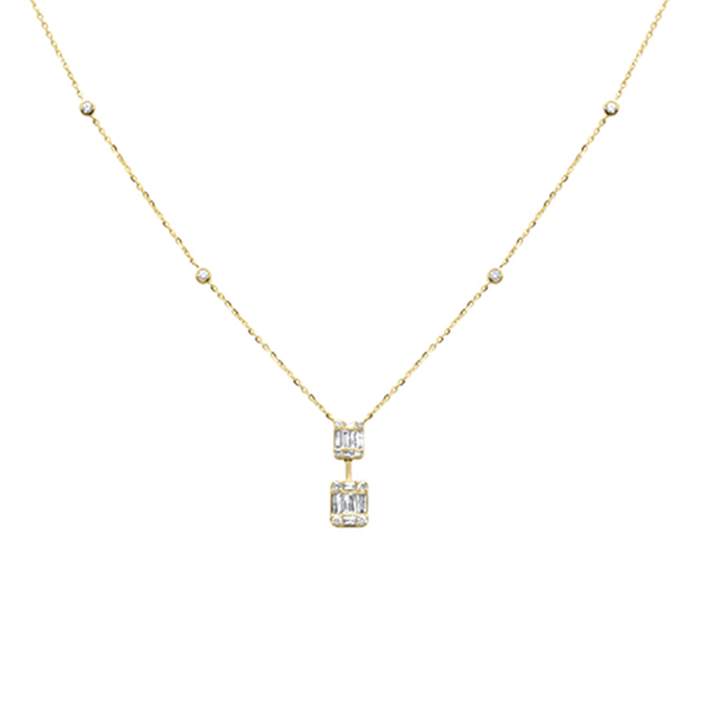 SPECIAL! .37ct G SI 14K Yellow Gold Round & Baguette Diamond Pendant Necklace 16+2" Ext Long