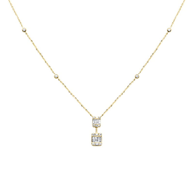 SPECIAL! .37ct G SI 14K Yellow Gold Round & Baguette Diamond Pendant Necklace 16+2" Ext Long