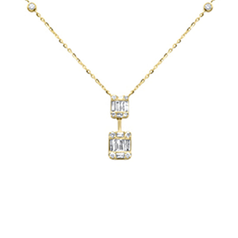 SPECIAL! .37ct G SI 14K Yellow Gold Round & Baguette Diamond Pendant Necklace 16+2" Ext Long