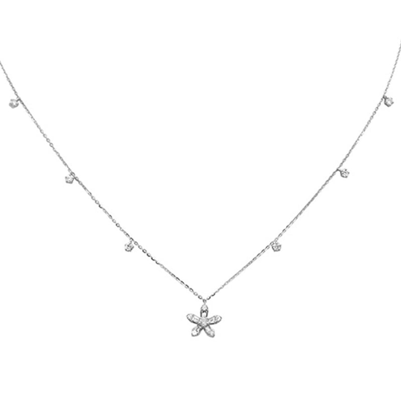 SPECIAL! .44ct G SI 14K White Gold Round & Baguette Diamond Pendant Necklace 16+2" Ext Long