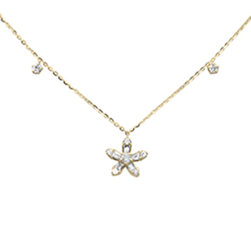 SPECIAL! .44ct G SI 14K Yellow Gold Round & Baguette Diamond Pendant Necklace 16+2" Ext Long