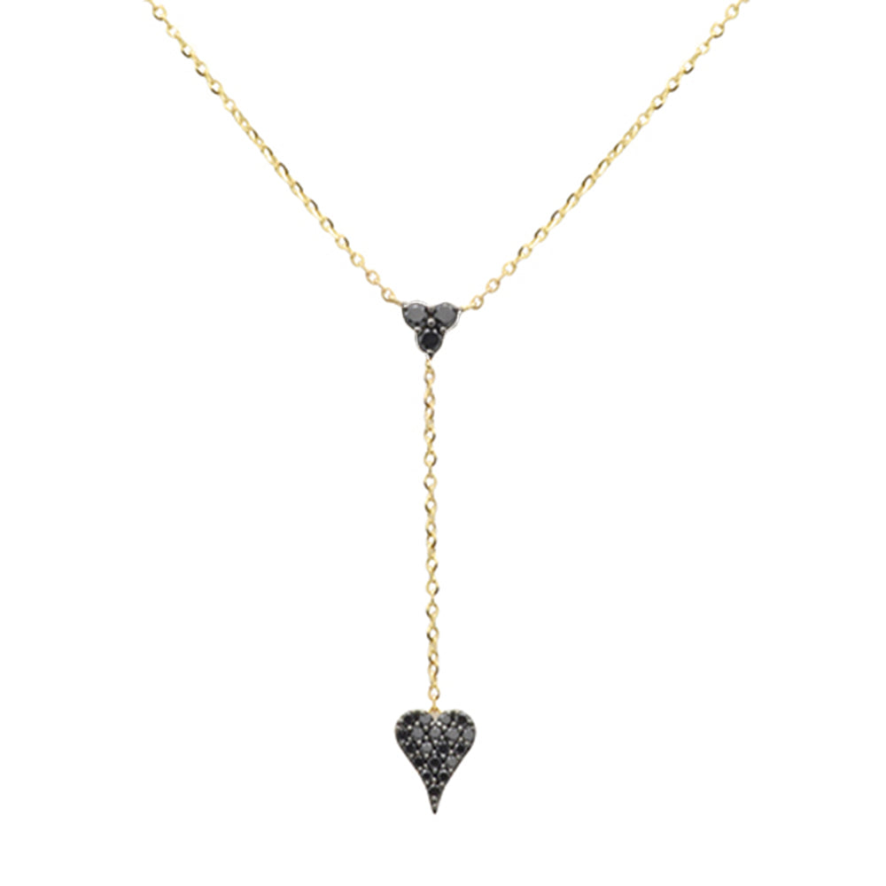 .19ct G SI 14K Yellow Gold Diamond Black Diamond Heart Drop Pendant Necklace  16+2" Ext Long