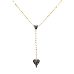.19ct G SI 14K Yellow Gold Diamond Black Diamond Heart Drop Pendant Necklace  16+2" Ext Long