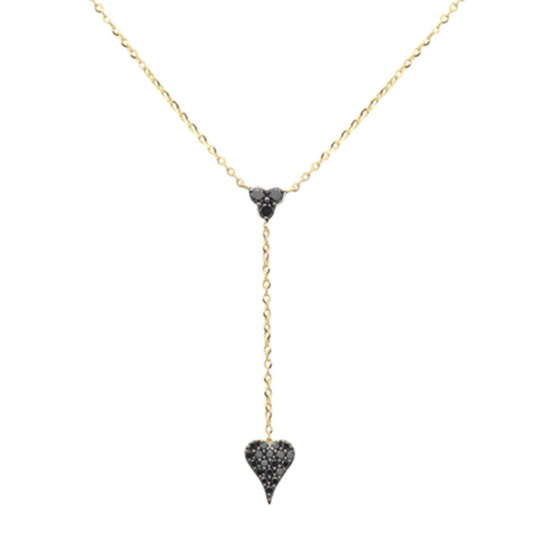 .19ct G SI 14K Yellow Gold Diamond Black Diamond Heart Drop Pendant Necklace  16+2" Ext Long
