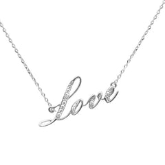 .08ct G SI 14K White Gold Diamond " Love" Pendant Necklace 14+2" Ext Long
