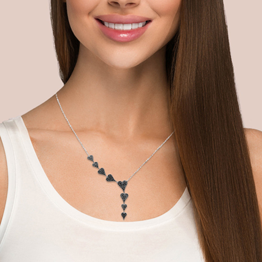 SPECIAL! .85ct G SI 14K White Gold Black Diamond Heart Drop Pendant Necklace  16+2" Ext Long