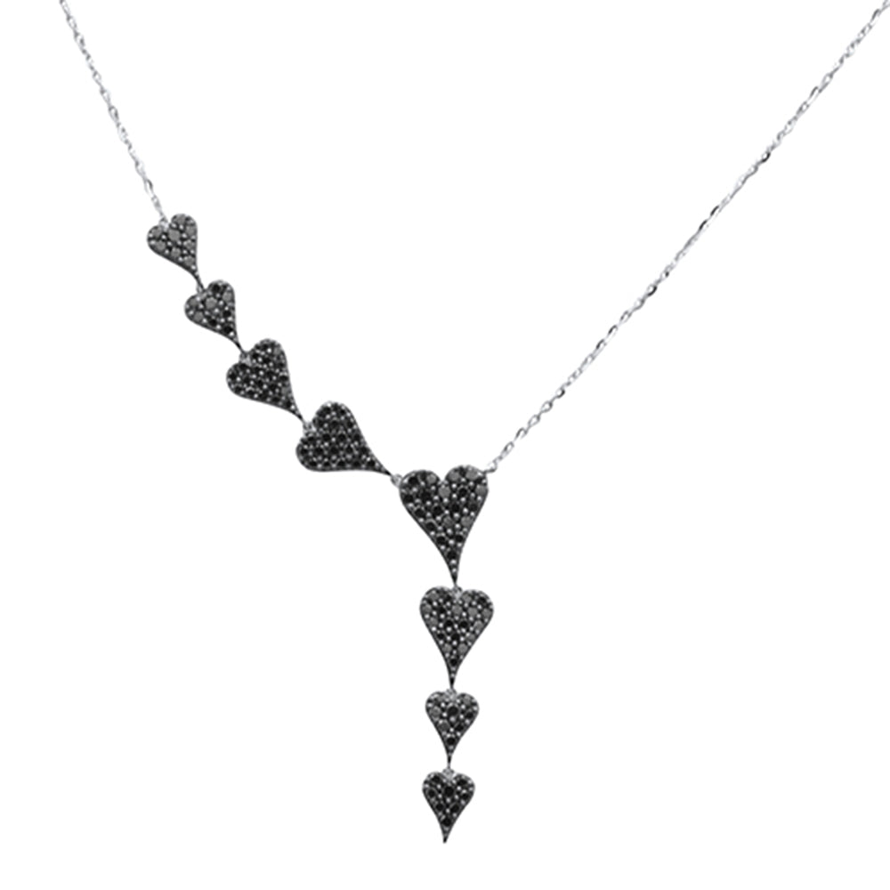 SPECIAL! .85ct G SI 14K White Gold Black Diamond Heart Drop Pendant Necklace  16+2" Ext Long