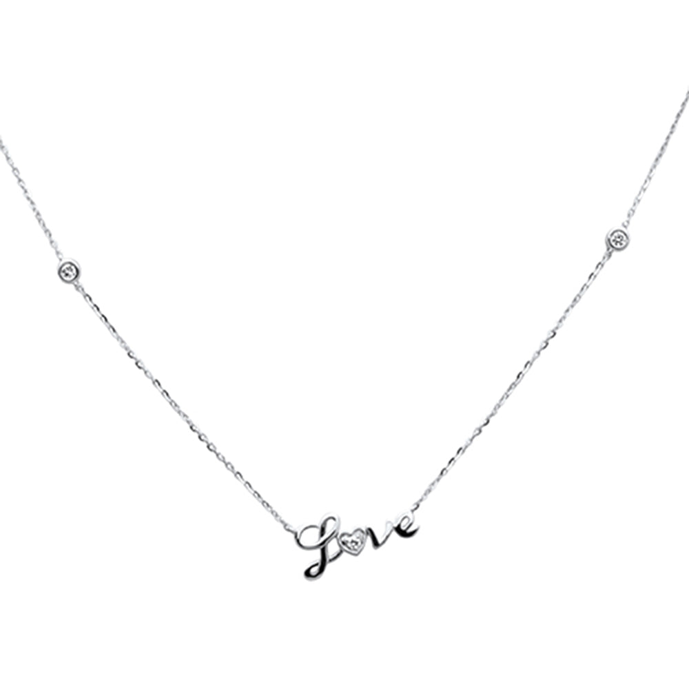 .07ct G SI 14K White Gold Diamond " Love" Pendant Necklace 16+2" Ext Long