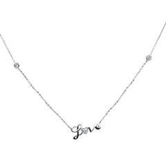 .07ct G SI 14K White Gold Diamond " Love" Pendant Necklace 16+2" Ext Long