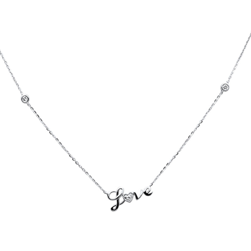 .07ct G SI 14K White Gold Diamond " Love" Pendant Necklace 16+2" Ext Long