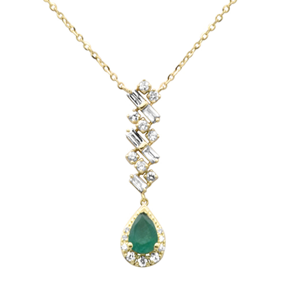 SPECIAL! .69ct G SI 14K Yellow Gold Diamond & Natural Emerald Pendant Necklace  16+2" Ext Long
