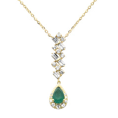 SPECIAL! .69ct G SI 14K Yellow Gold Diamond & Natural Emerald Pendant Necklace  16+2" Ext Long