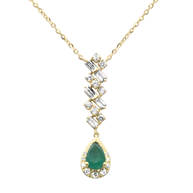 SPECIAL! .69ct G SI 14K Yellow Gold Diamond & Natural Emerald Pendant Necklace  16+2" Ext Long
