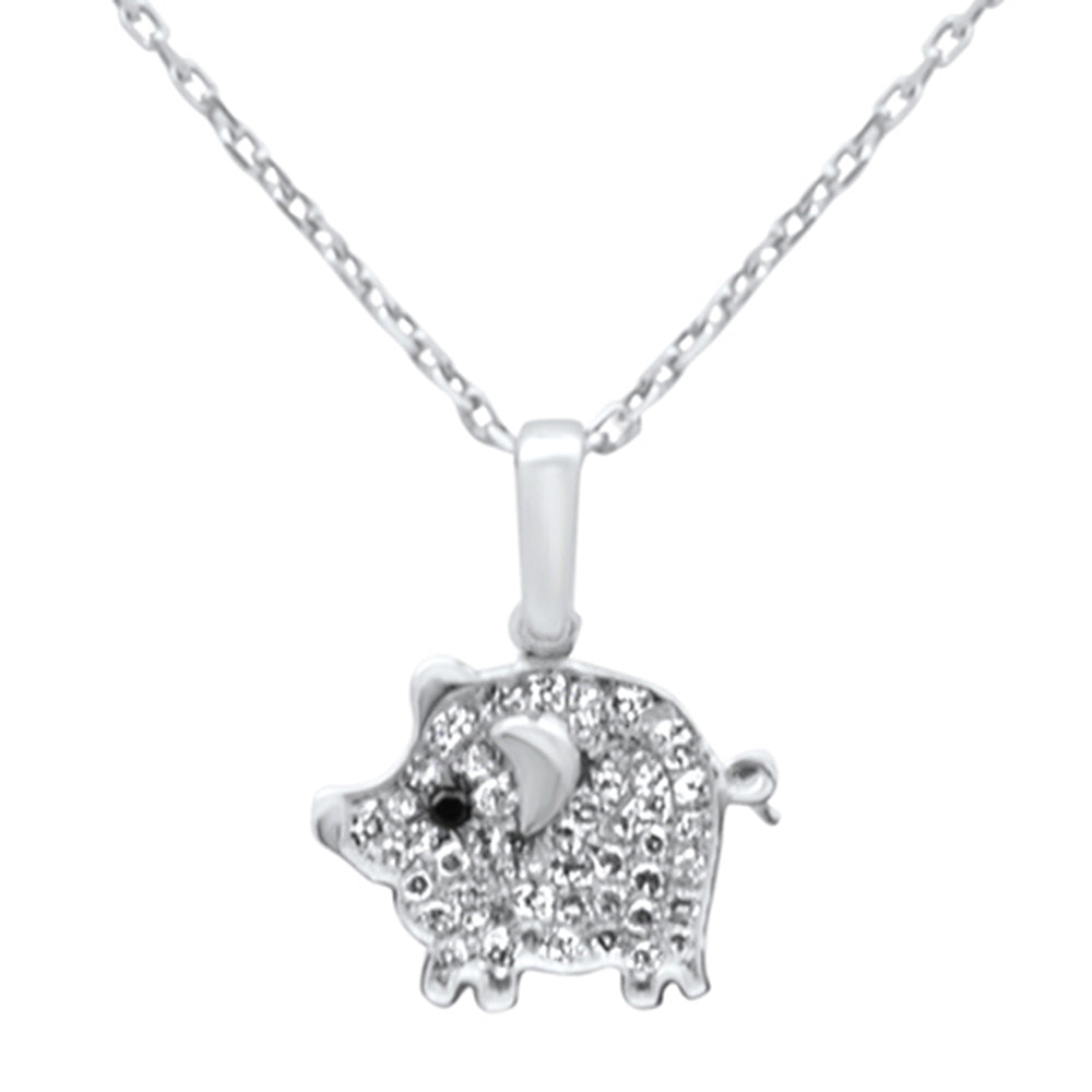 .16ct G SI 14K White Gold Diamond Piglet Pendant Necklace 18" Long