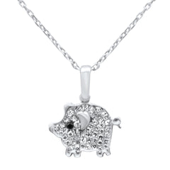 .16ct G SI 14K White Gold Diamond Piglet Pendant Necklace 18" Long