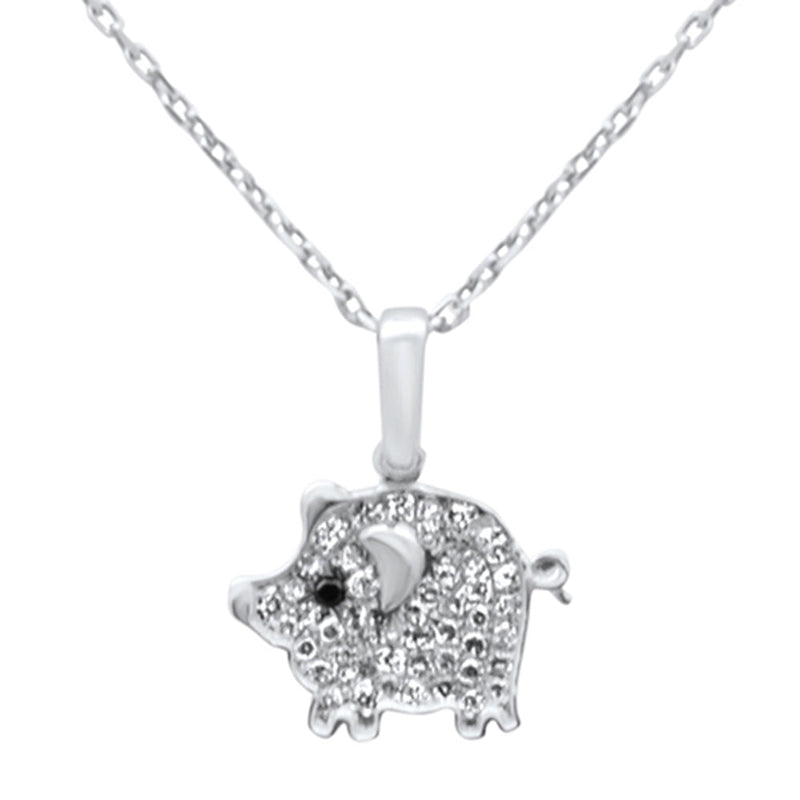 .16ct G SI 14K White Gold Diamond Piglet Pendant Necklace 18" Long