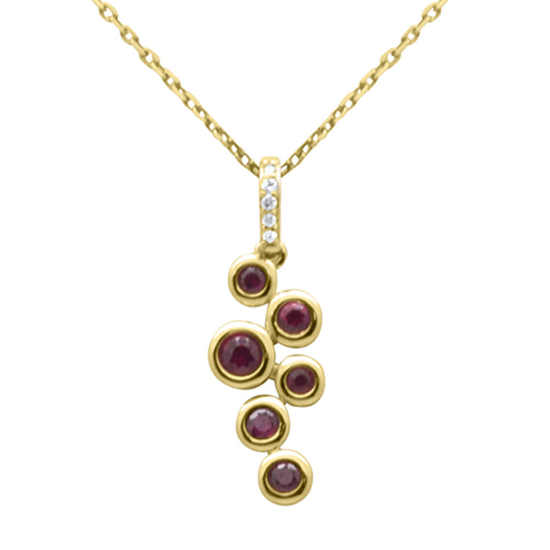 SPECIAL!.33ct G SI 14K Yellow Gold Diamond & Ruby Gemstones Pendant Necklace 18" Long