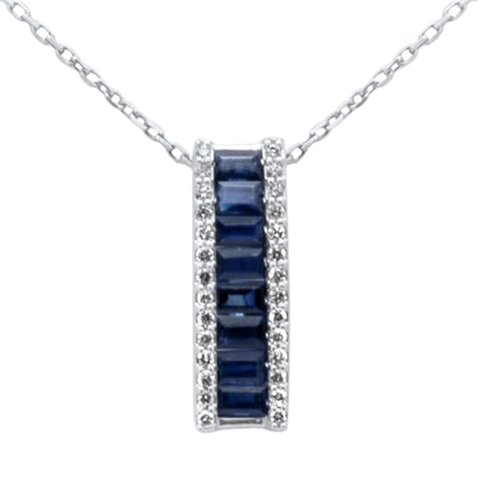 SPECIAL! .99ct G SI 14K White Gold Diamond & Blue Sapphire Gemstones Pendant Necklace 18" Long