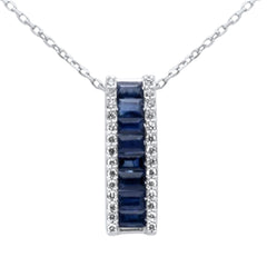 SPECIAL! .99ct G SI 14K White Gold Diamond & Blue Sapphire Gemstones Pendant Necklace 18" Long