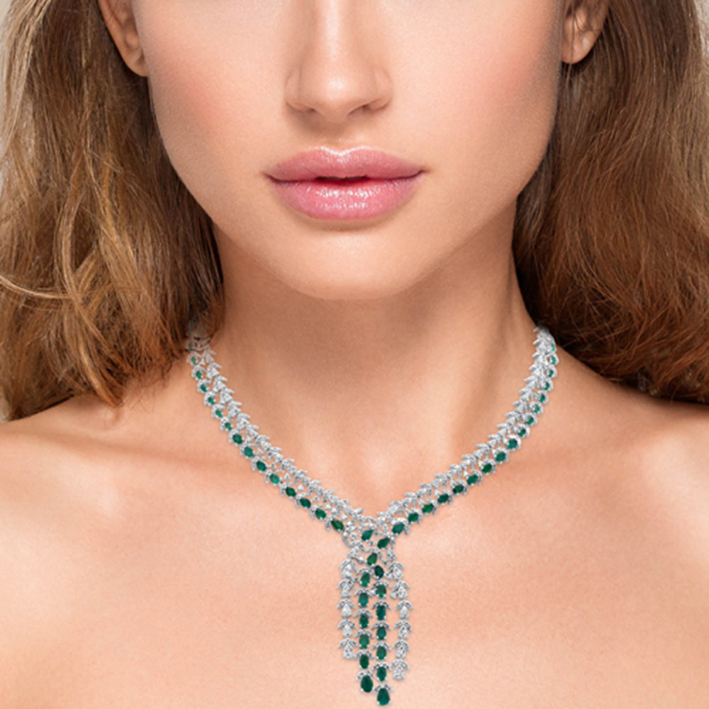 SPECIAL! 10.38ct G SI 14K White Gold Diamond & Natural Emerald Gemstones Pendant Necklace 16" Long