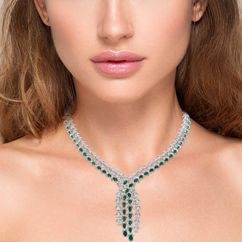 SPECIAL! 10.38ct G SI 14K White Gold Diamond & Natural Emerald Gemstones Pendant Necklace 16" Long