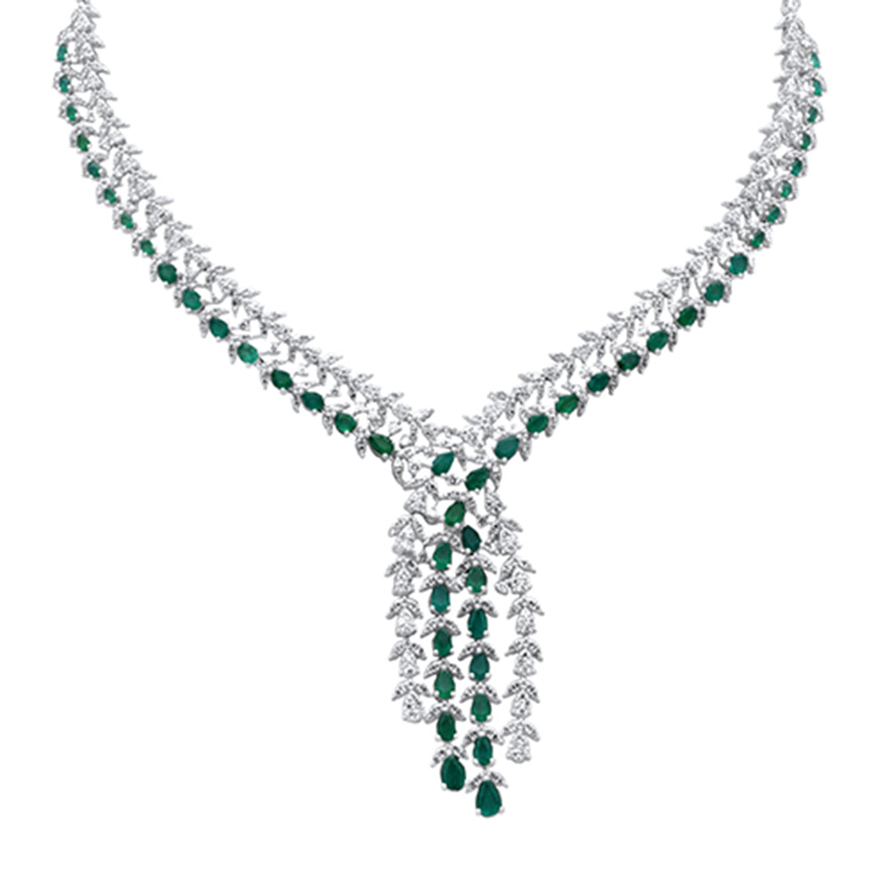 SPECIAL! 10.38ct G SI 14K White Gold Diamond & Natural Emerald Gemstones Pendant Necklace 16" Long