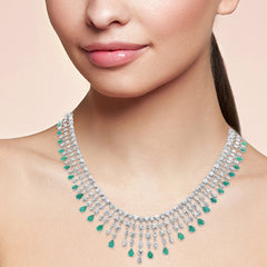 SPECIAL! 17.54ct G SI 14K White Gold Diamond & Natural Emerald Gemstones Pendant Necklace 16" Long