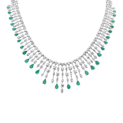 SPECIAL! 17.54ct G SI 14K White Gold Diamond & Natural Emerald Gemstones Pendant Necklace 16" Long