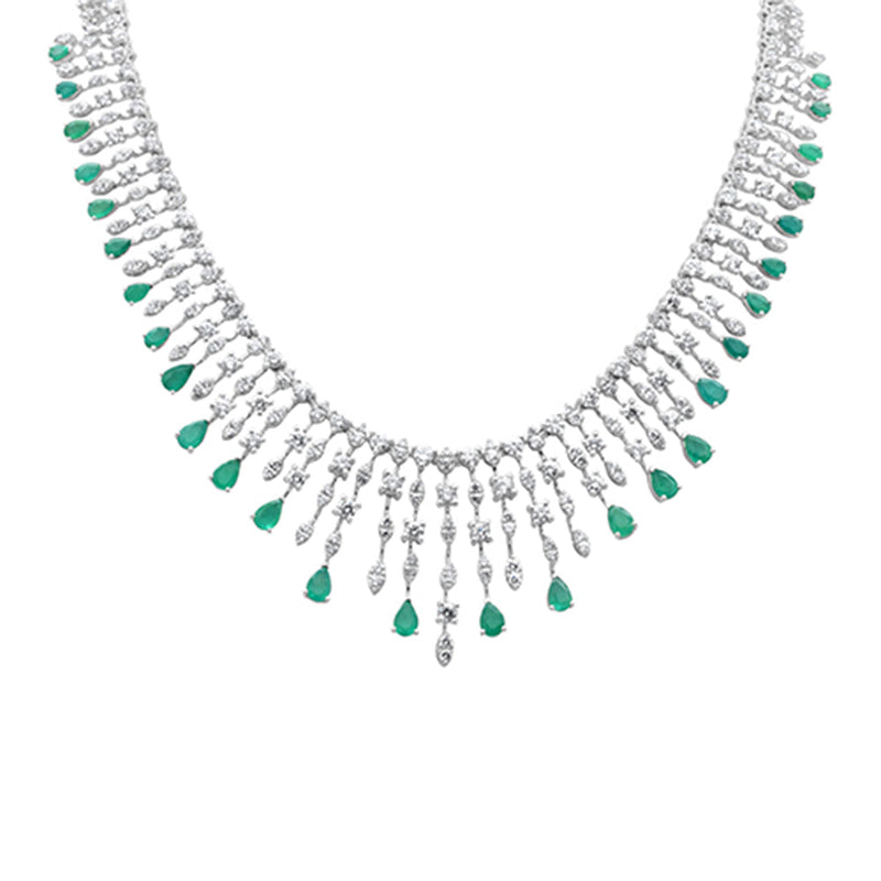 SPECIAL! 17.54ct G SI 14K White Gold Diamond & Natural Emerald Gemstones Pendant Necklace 16" Long