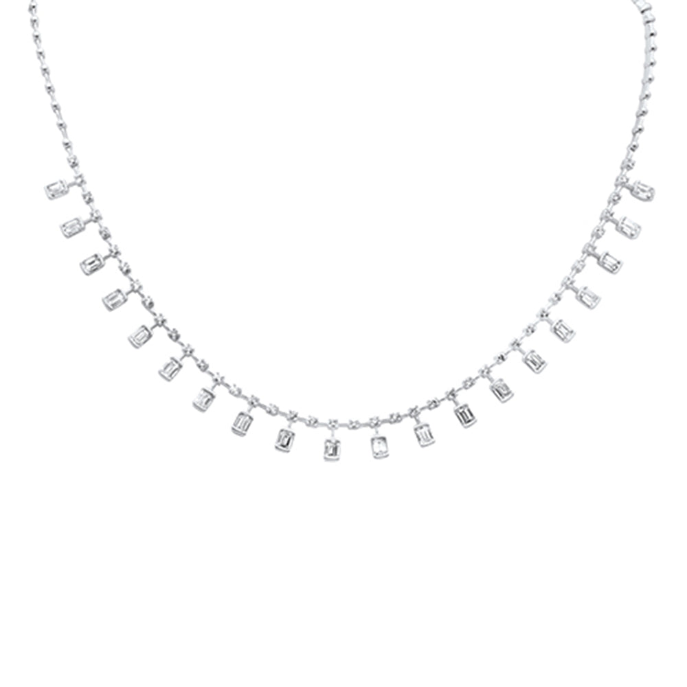 SPECIAL! 4.10ct G SI 14K White Gold Diamond & Emerald Cut Drop Pendant Necklace 16" Long