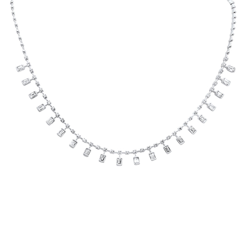 SPECIAL! 4.10ct G SI 14K White Gold Diamond & Emerald Cut Drop Pendant Necklace 16" Long