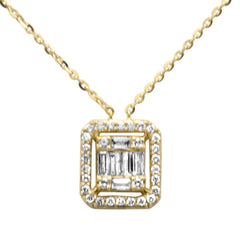 SPECIAL! .25ct G SI 14K Yellow Gold Round & Baguette Diamond Pendant Necklace 18" Long