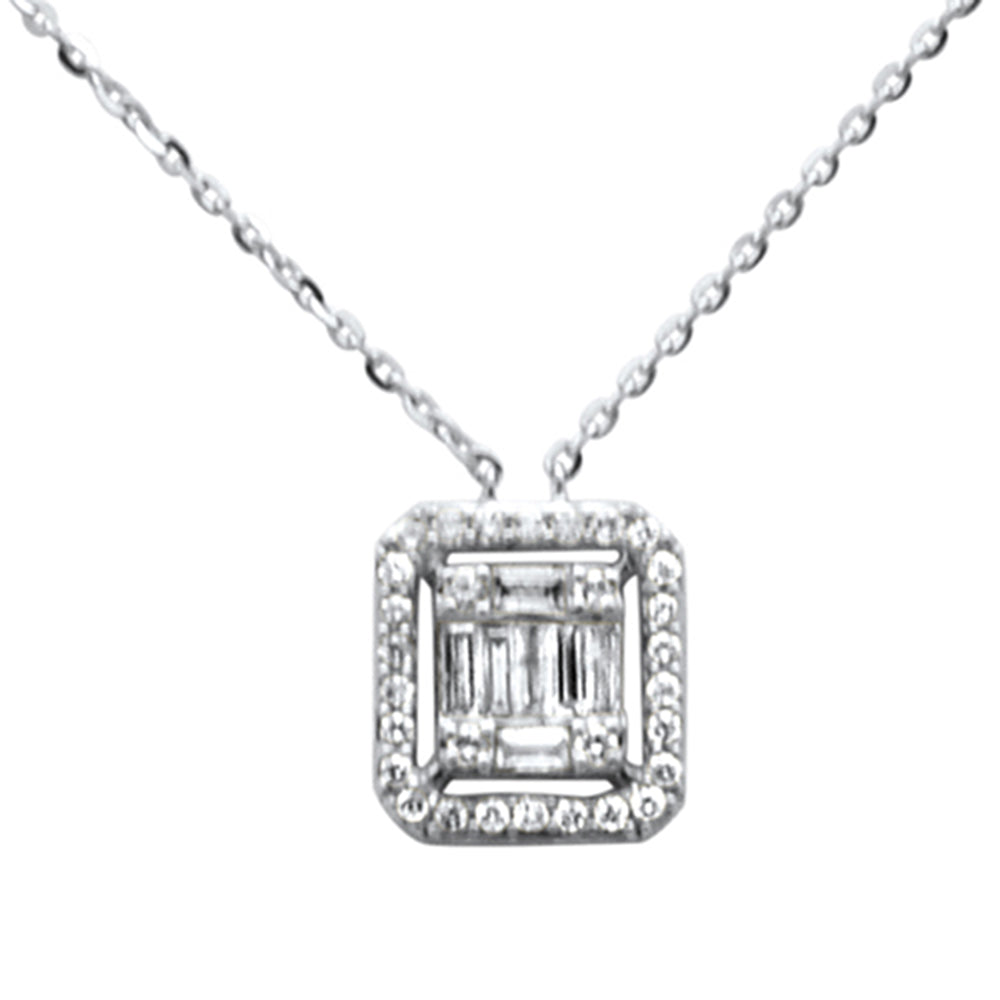 SPECIAL! .26ct G SI 14K White Gold Round & Baguette Diamond Pendant Necklace 18" Long