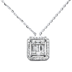SPECIAL! .26ct G SI 14K White Gold Round & Baguette Diamond Pendant Necklace 18" Long