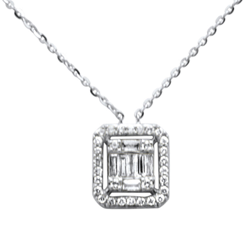 SPECIAL! .26ct G SI 14K White Gold Round & Baguette Diamond Pendant Necklace 18" Long
