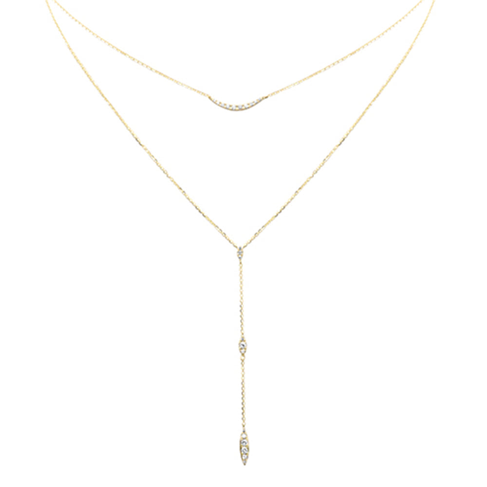 SPECIAL! .26ct G SI 14K Yellow Gold Diamond Double Layers Drop Pendant Necklace 18" Long