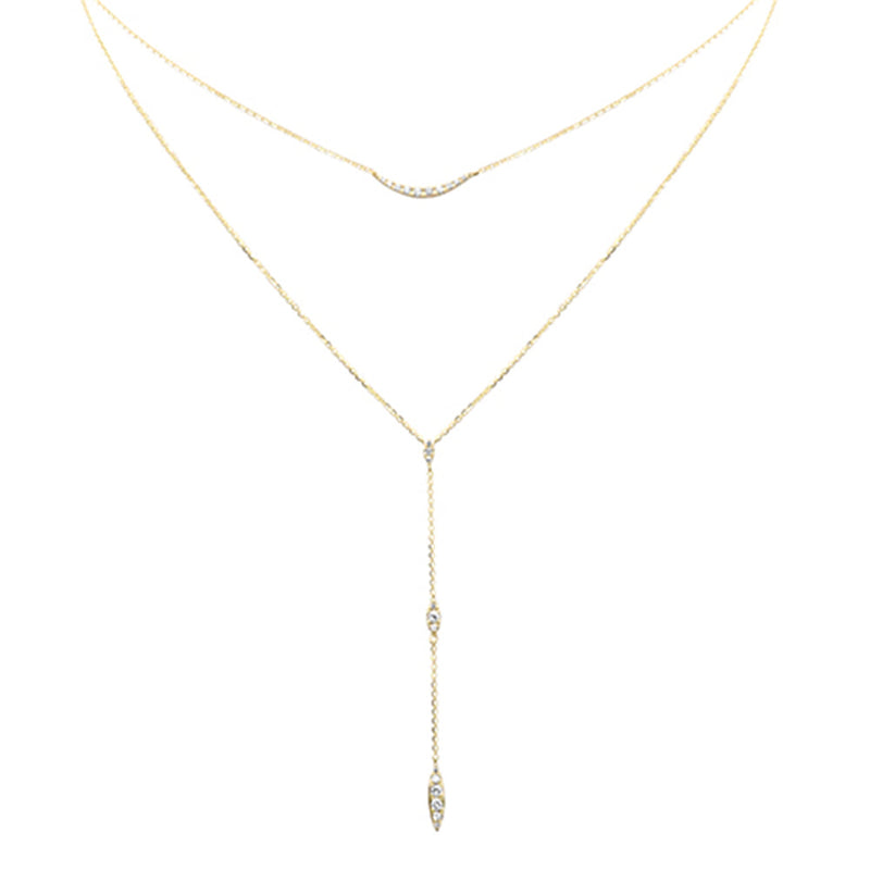 SPECIAL! .26ct G SI 14K Yellow Gold Diamond Double Layers Drop Pendant Necklace 18" Long