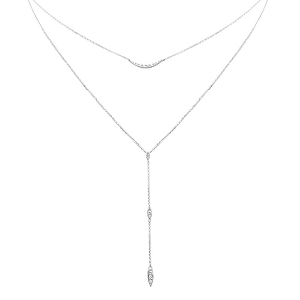 SPECIAL! .26ct G SI 14K White Gold Diamond Double Layers Drop Pendant Necklace 18" Long