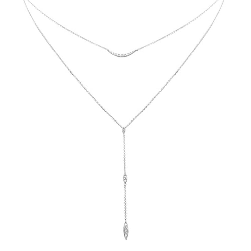 SPECIAL! .26ct G SI 14K White Gold Diamond Double Layers Drop Pendant Necklace 18" Long