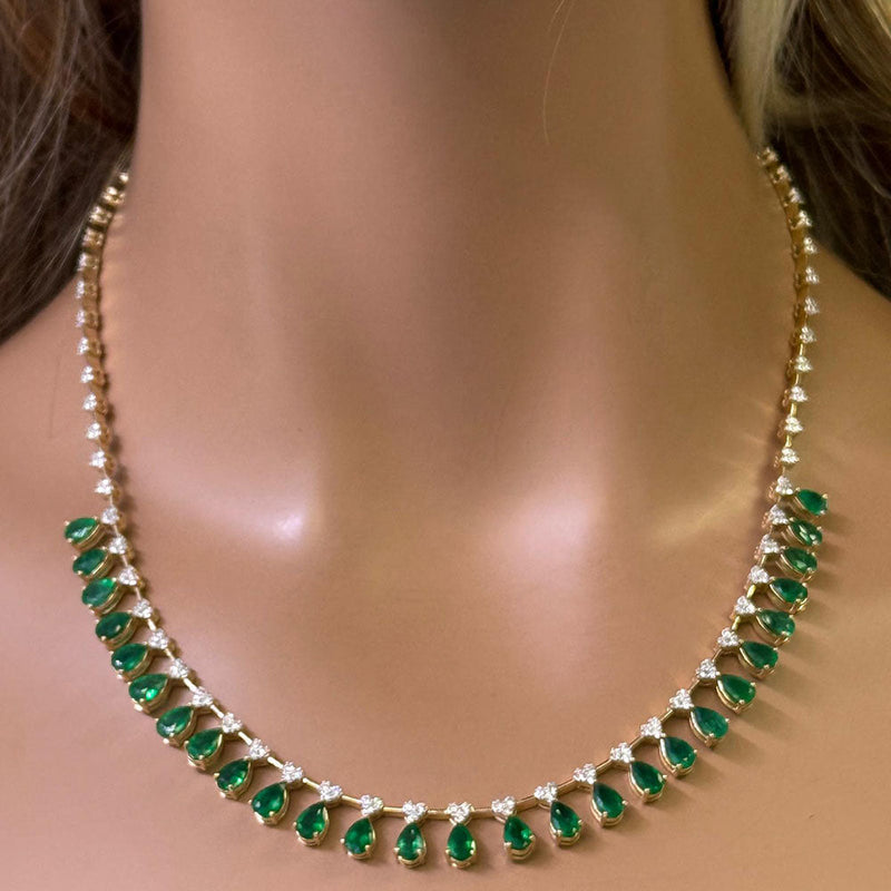 SPECIAL! 10.34ct G SI 14K Yellow Gold Diamond & Natural Emerald Gemstones Pendant Necklace 16+2" Ext