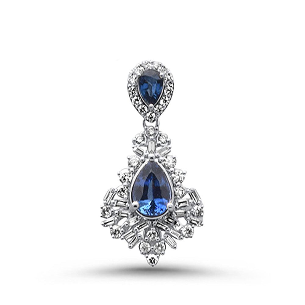 SPECIAL!3.27ct G SI 14K White Gold Diamond & Blue Sapphire Gemstones Pendant