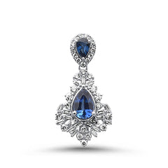 SPECIAL!3.27ct G SI 14K White Gold Diamond & Blue Sapphire Gemstones Pendant