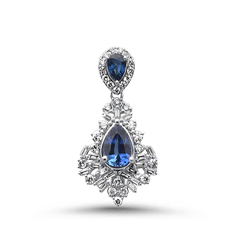 SPECIAL!3.27ct G SI 14K White Gold Diamond & Blue Sapphire Gemstones Pendant