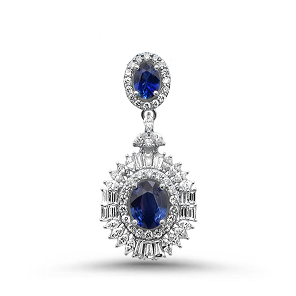 SPECIAL!4.39 G SI 14K White Gold Diamond & Blue Sapphire Gemstones Pendant