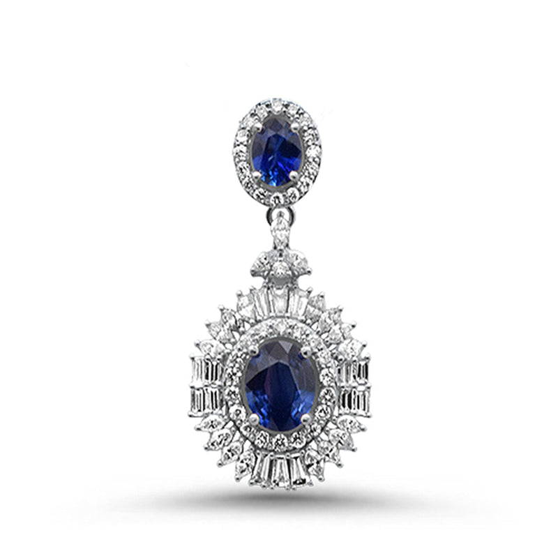 SPECIAL!4.39 G SI 14K White Gold Diamond & Blue Sapphire Gemstones Pendant